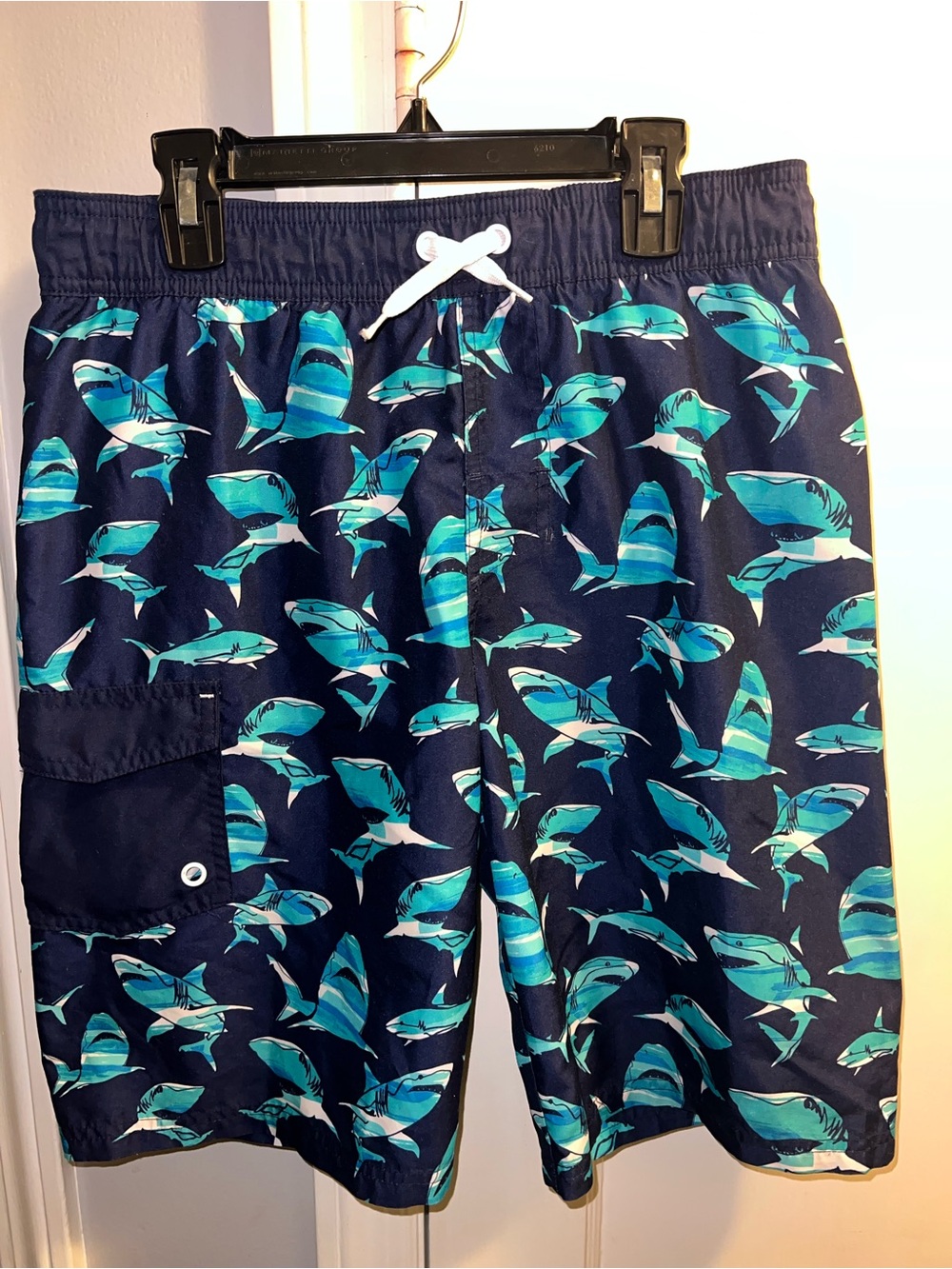 Cat & Jack Boys XL 16 Bathing Suit Sharks Navy Blue Swim Shorts Trunks Liner